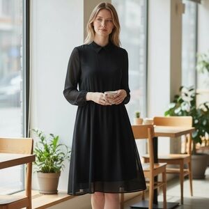 ❤️ Kardashian Kollection Black Chiffon Collared Long Sleeve Mini Dress